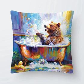 Happy Bear In Bathtub Cushion Happy Bear In Bathtub Cushion wall art product Leon Devenice