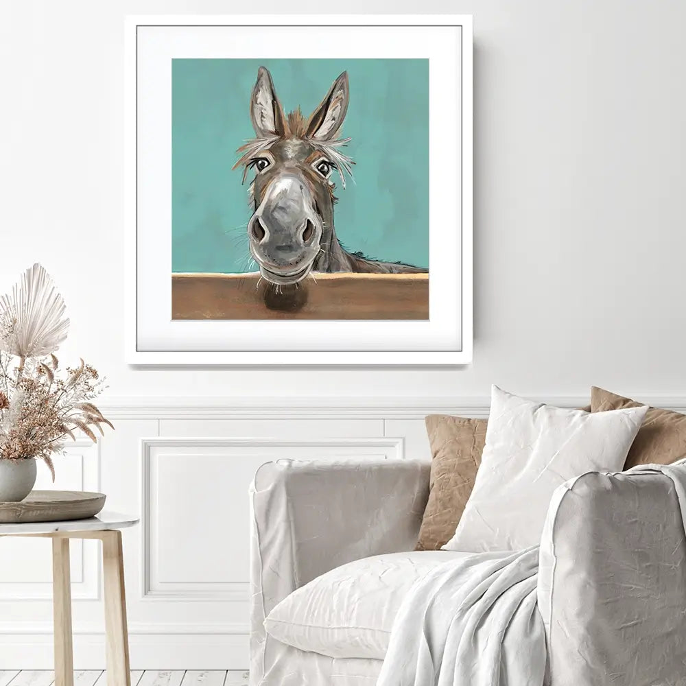 Happy Donkey Square Framed Art Print Happy Donkey Square Framed Art Print wall art product Independent