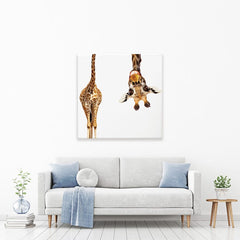 Happy Upside Down Giraffe Square Canvas Print wall art product Sergey Novikov / Shutterstock