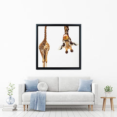 Happy Upside Down Giraffe Square Canvas Print wall art product Sergey Novikov / Shutterstock
