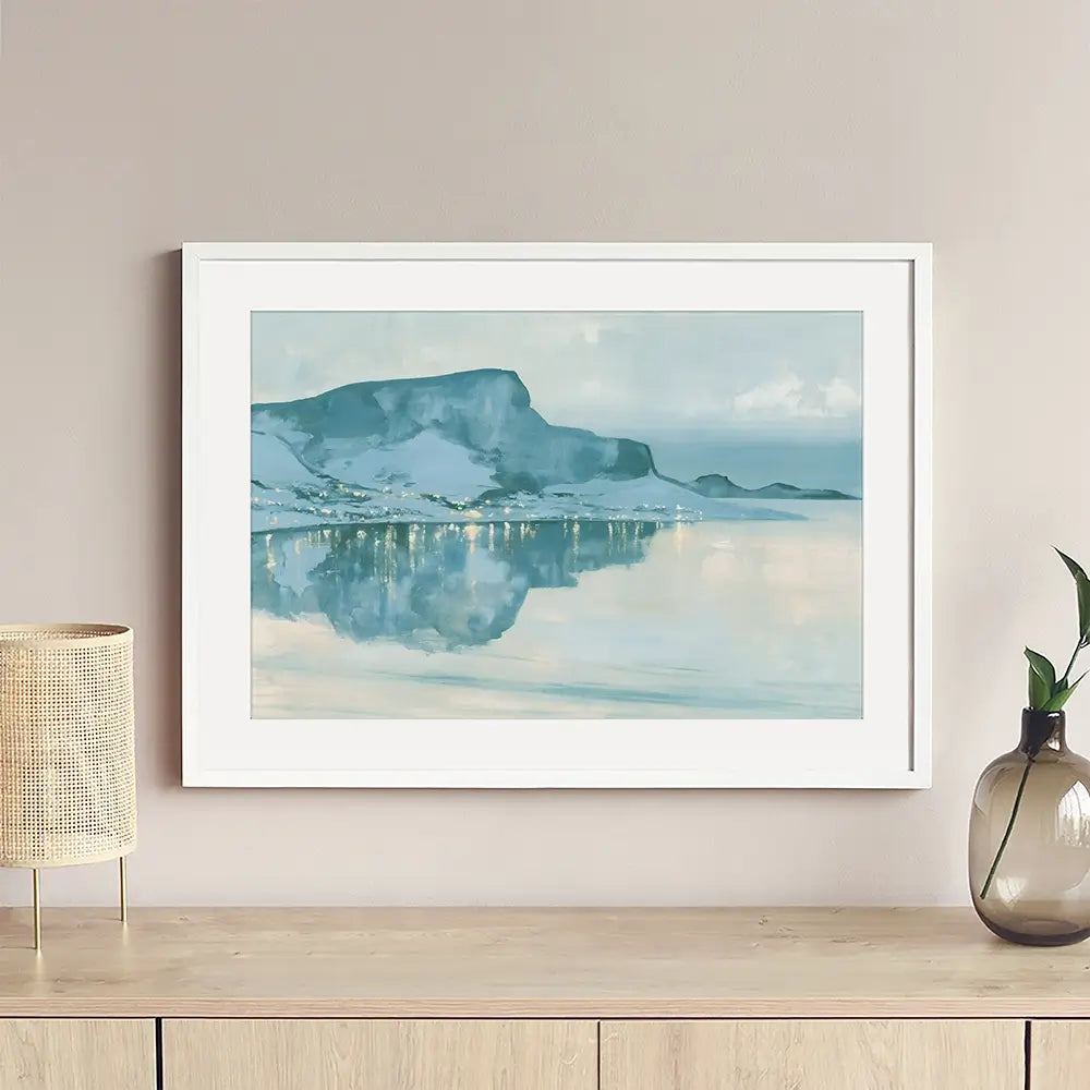 Harbour Village With Reflection Framed Art Print Harbour Village With Reflection Framed Art Print wall art product Chromatic Storm Studio