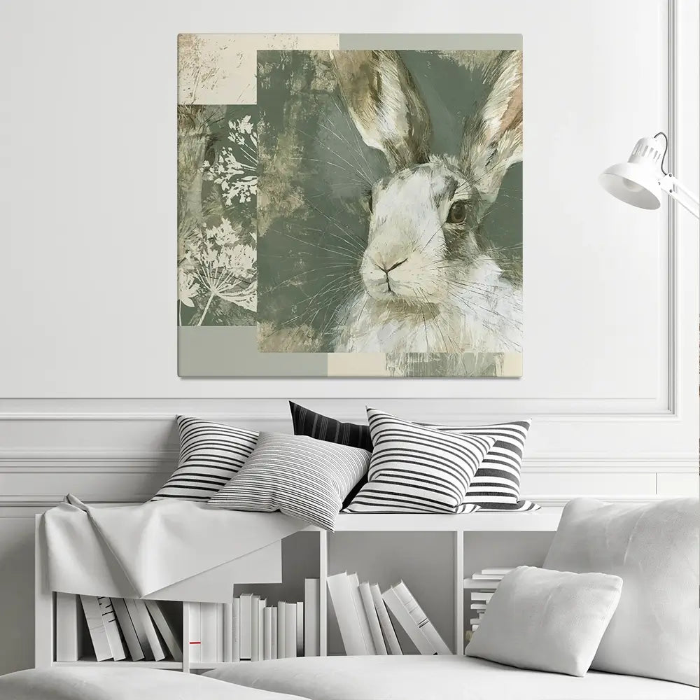 Hare And Lace Collage Square Canvas Print Hare And Lace Collage Square Canvas Print wall art product Chromatic Storm Studio