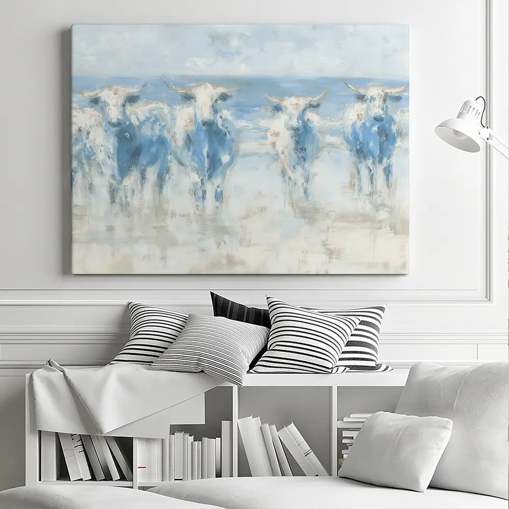 Herd Crossing Shallow Water Canvas Print Herd Crossing Shallow Water Canvas Print wall art product Chromatic Storm Studio
