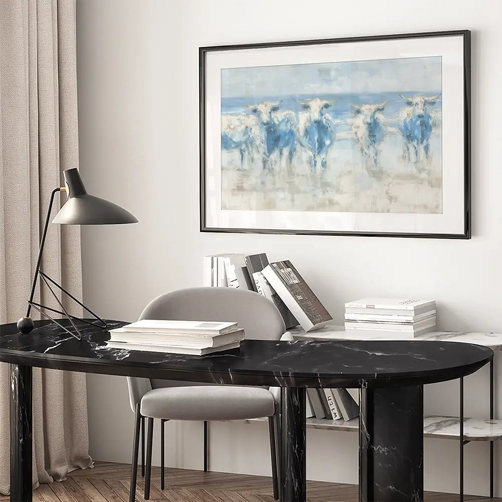 Herd Crossing Shallow Water Framed Art Print Herd Crossing Shallow Water Framed Art Print wall art product Chromatic Storm Studio