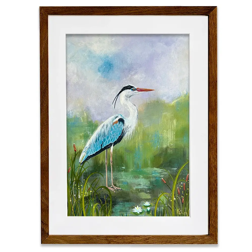 Heron On A Rock Framed Art Print Heron On A Rock Framed Art Print wall art product Karen Sutton