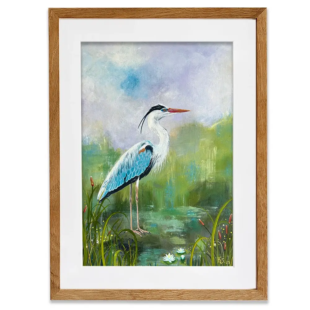 Heron On A Rock Framed Art Print Heron On A Rock Framed Art Print wall art product Karen Sutton