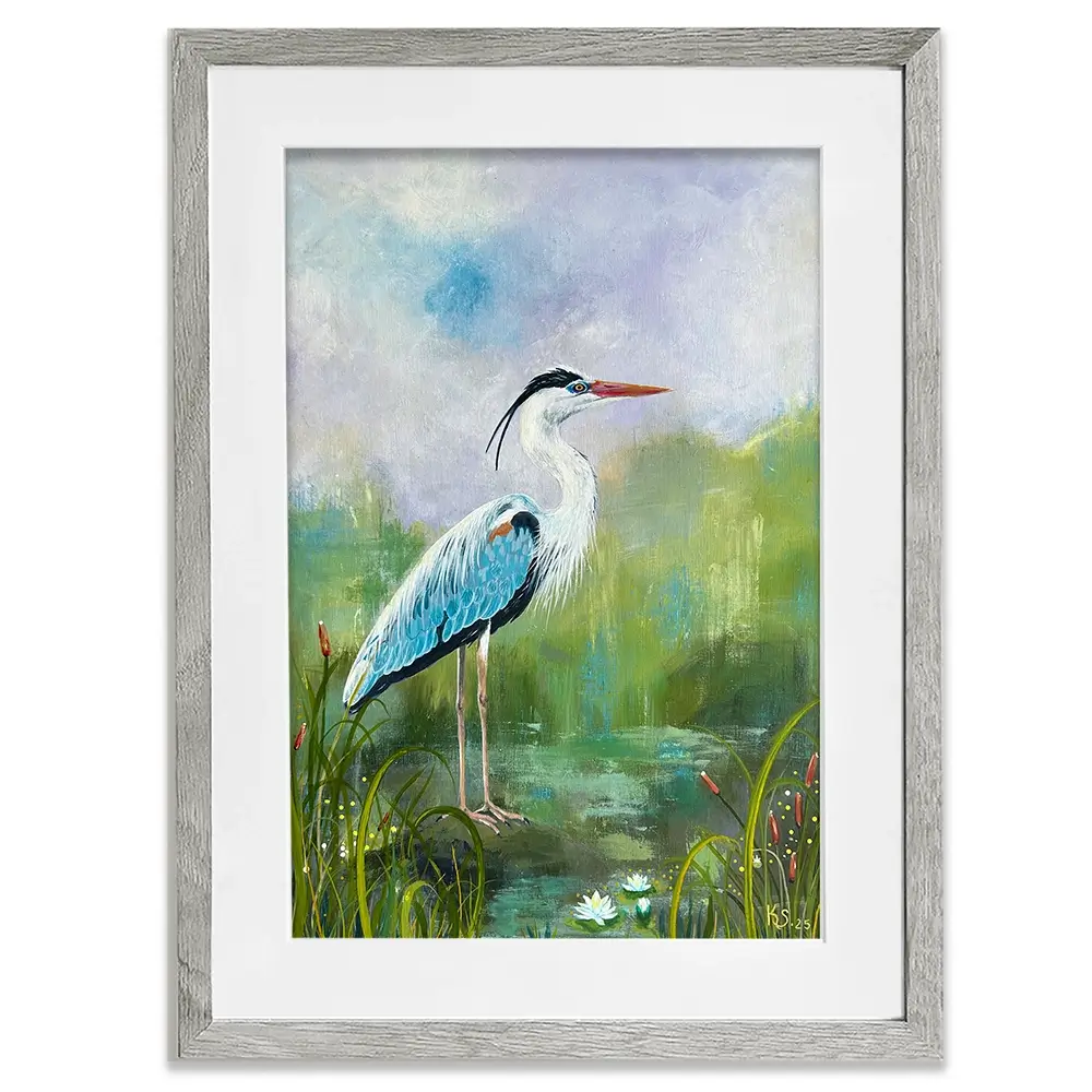 Heron On A Rock Framed Art Print Heron On A Rock Framed Art Print wall art product Karen Sutton