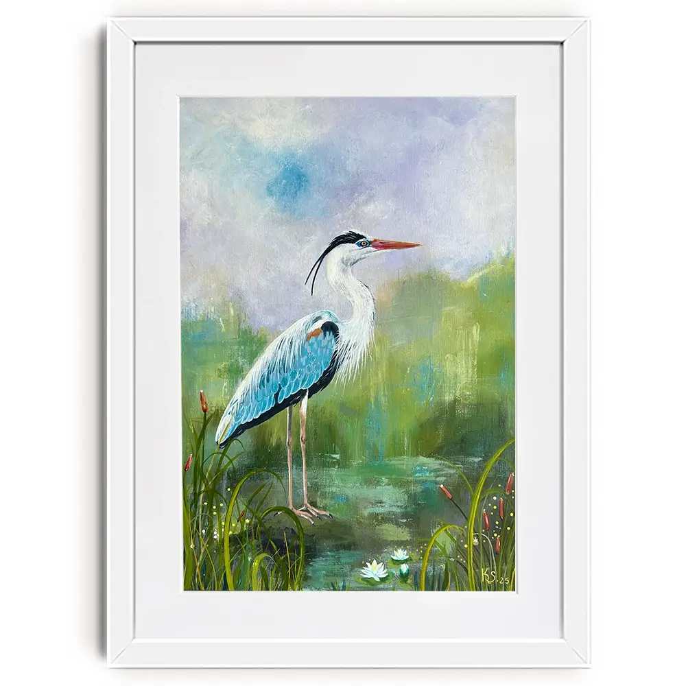 Heron On A Rock Framed Art Print Heron On A Rock Framed Art Print wall art product Karen Sutton