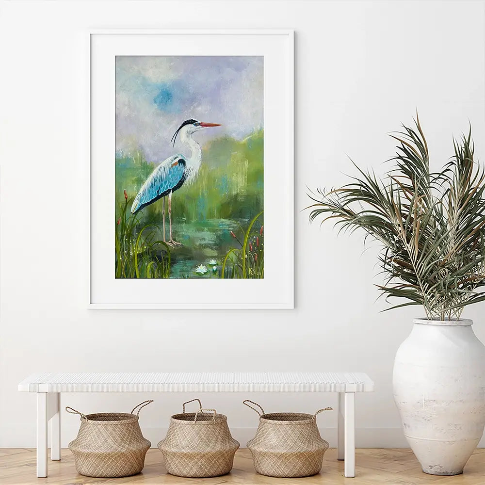 Heron On A Rock Framed Art Print Heron On A Rock Framed Art Print wall art product Karen Sutton