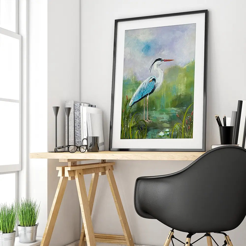 Heron On A Rock Framed Art Print Heron On A Rock Framed Art Print wall art product Karen Sutton