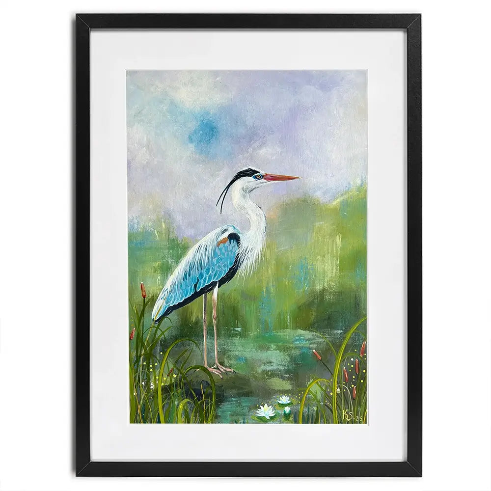 Heron On A Rock Framed Art Print Heron On A Rock Framed Art Print wall art product Karen Sutton