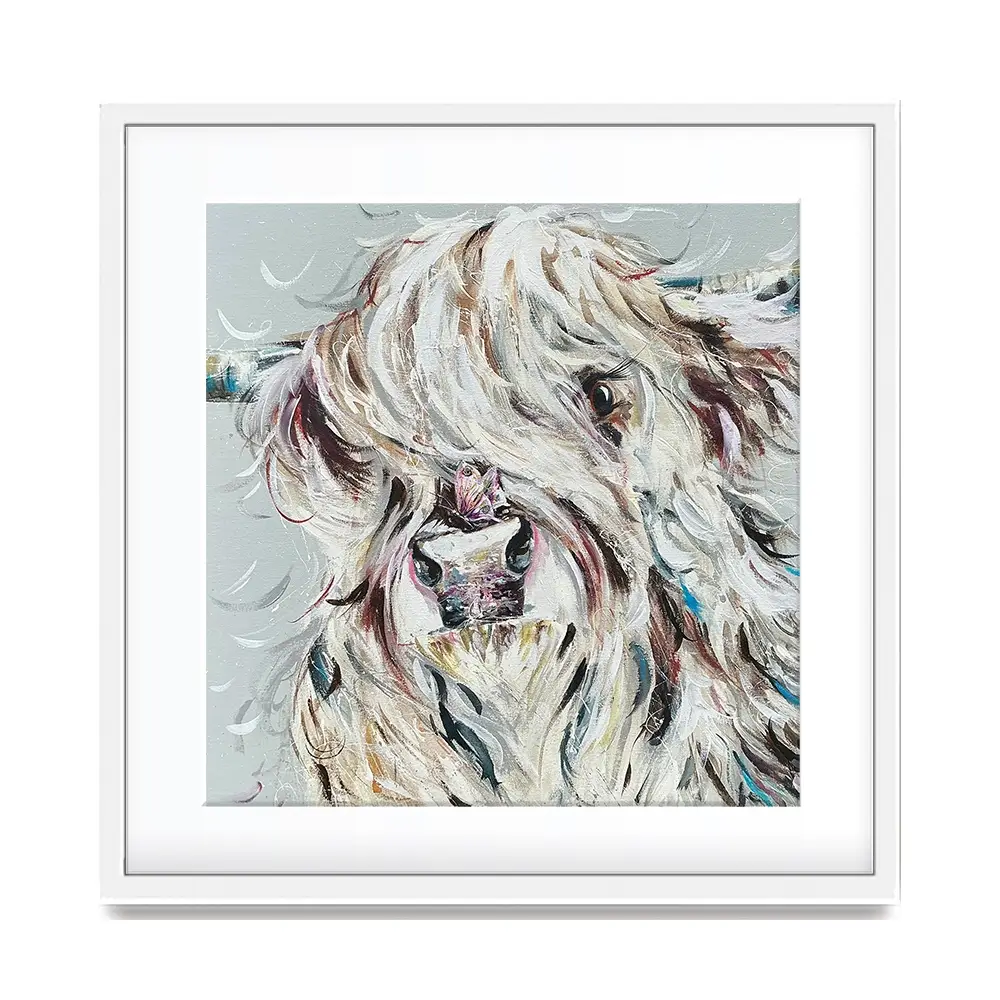 Highland Cow And Butterfly Square Framed Art Print Highland Cow And Butterfly Square Framed Art Print wall art product Nicola Jane Rowles
