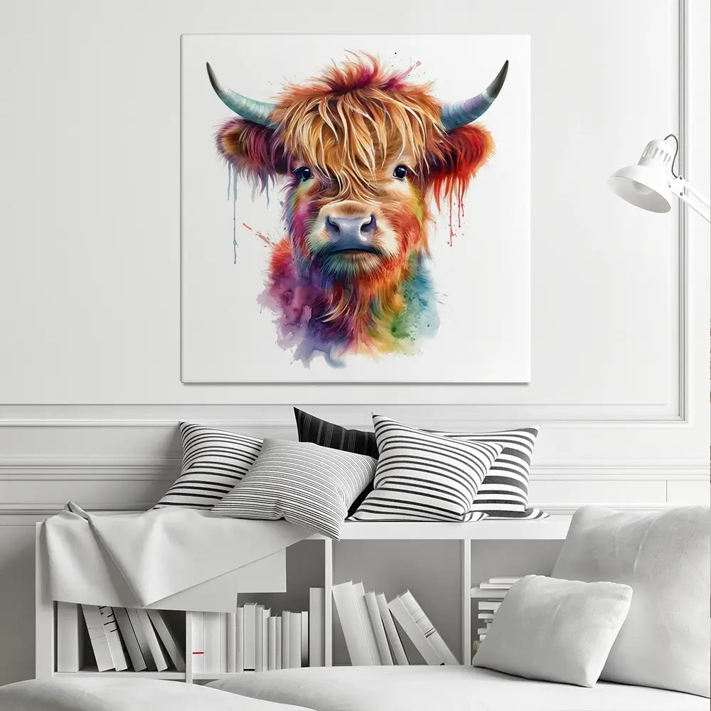 Highland Cow In Colour Canvas Print Highland Cow In Colour Canvas Print wall art product LSR Design Studio - Independent