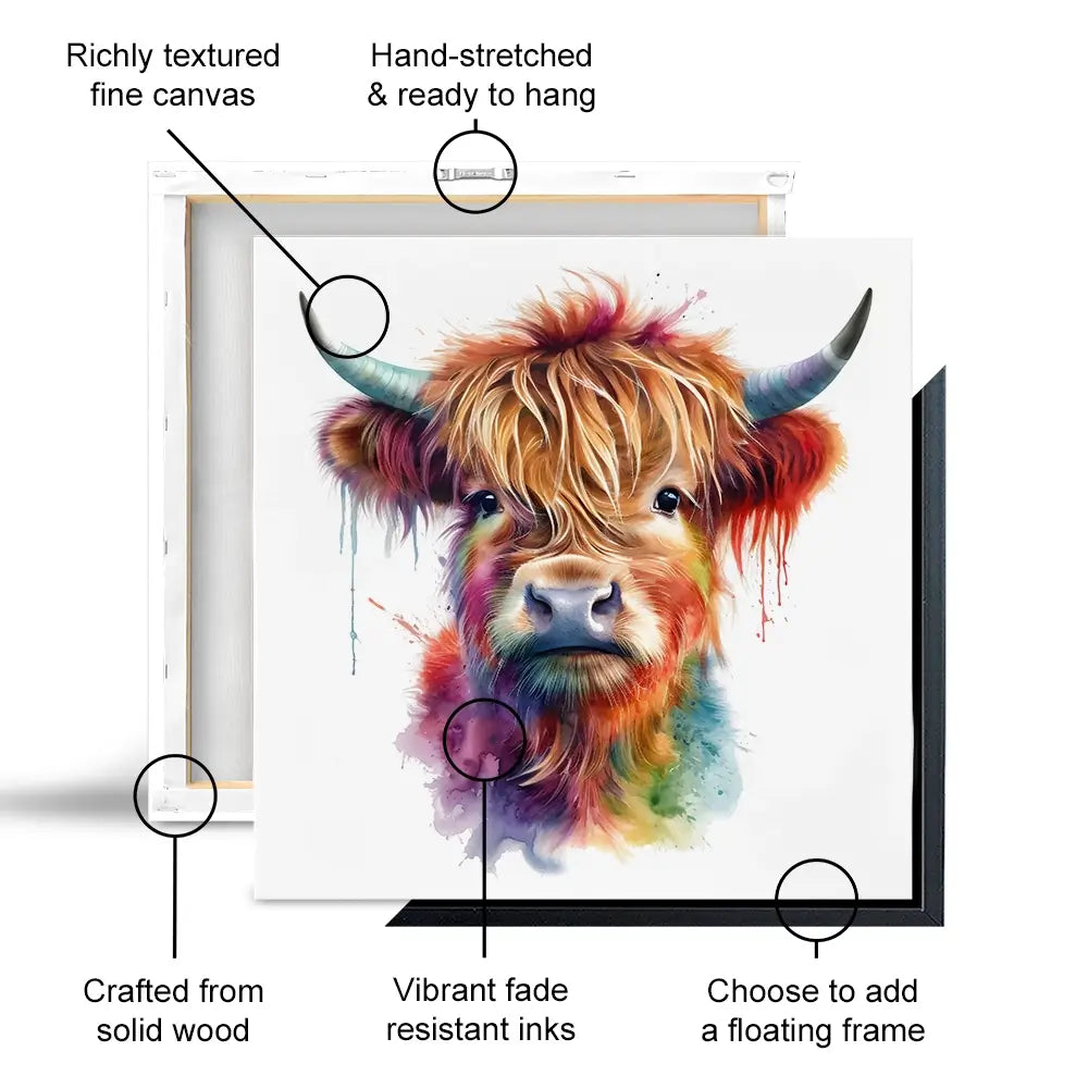 Highland Cow In Colour Canvas Print Highland Cow In Colour Canvas Print wall art product LSR Design Studio - Independent