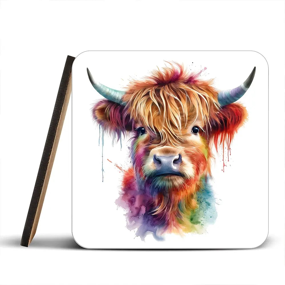Highland Cow In Colour Coaster Set Rainbow Soul Tree Coaster Set | Rainbow Soul Tree Art Coasters wall art product LSR Design Studio - Independent