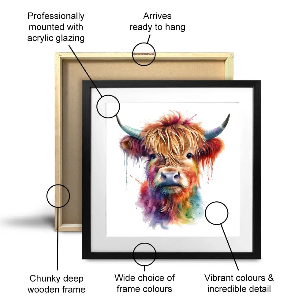 Highland Cow In Colour Framed Art Print Highland Cow In Colour Framed Art Print wall art product LSR Design Studio - Independent