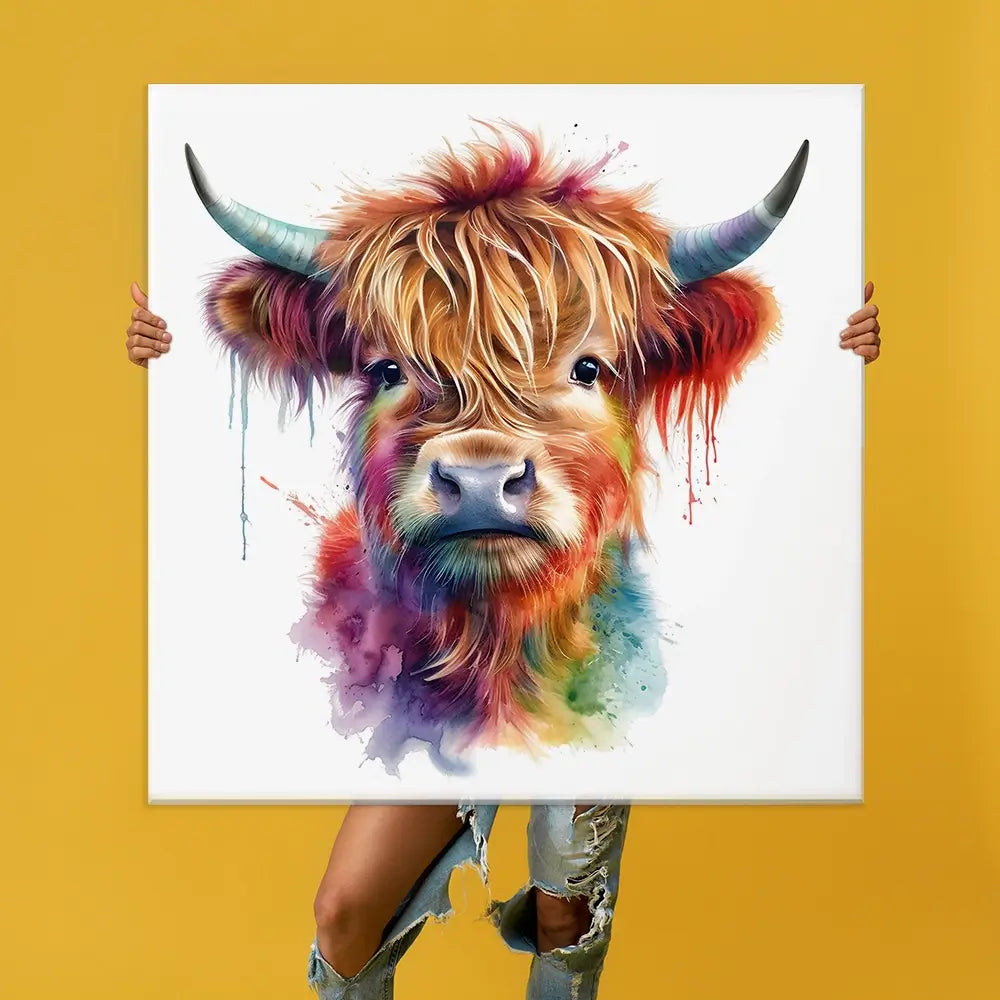 Highland Cow In Colour Oversized Canvas Print Highland Cow In Colour Oversized Canvas Print wall art product Art Print Shop