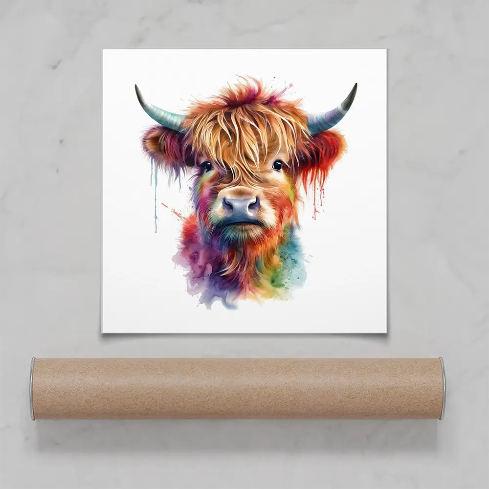 Highland Cow In Colour Square Art Print Highland Cow In Colour Square Art Print wall art product LSR Design Studio - Independent