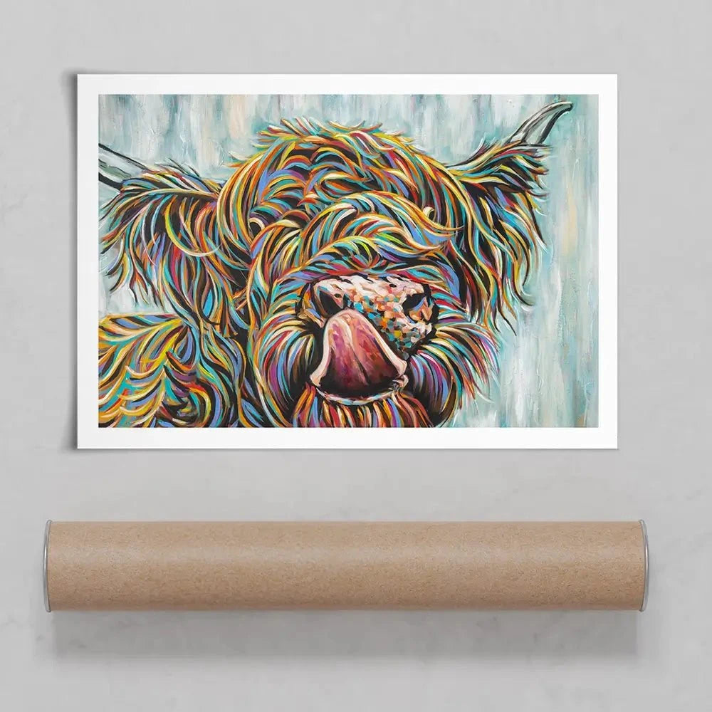 Highland Cow Licking 2 Art Print Highland Cow Licking 2 Art Print wall art product Carolee Vitaletti