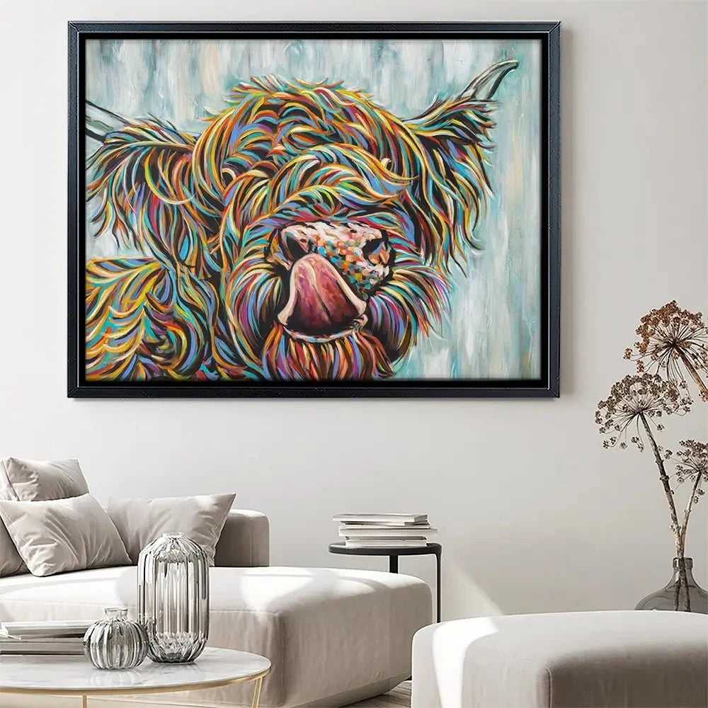 Highland Cow Licking 2 Canvas Print Highland Cow Licking 2 Canvas Print wall art product Carolee Vitaletti