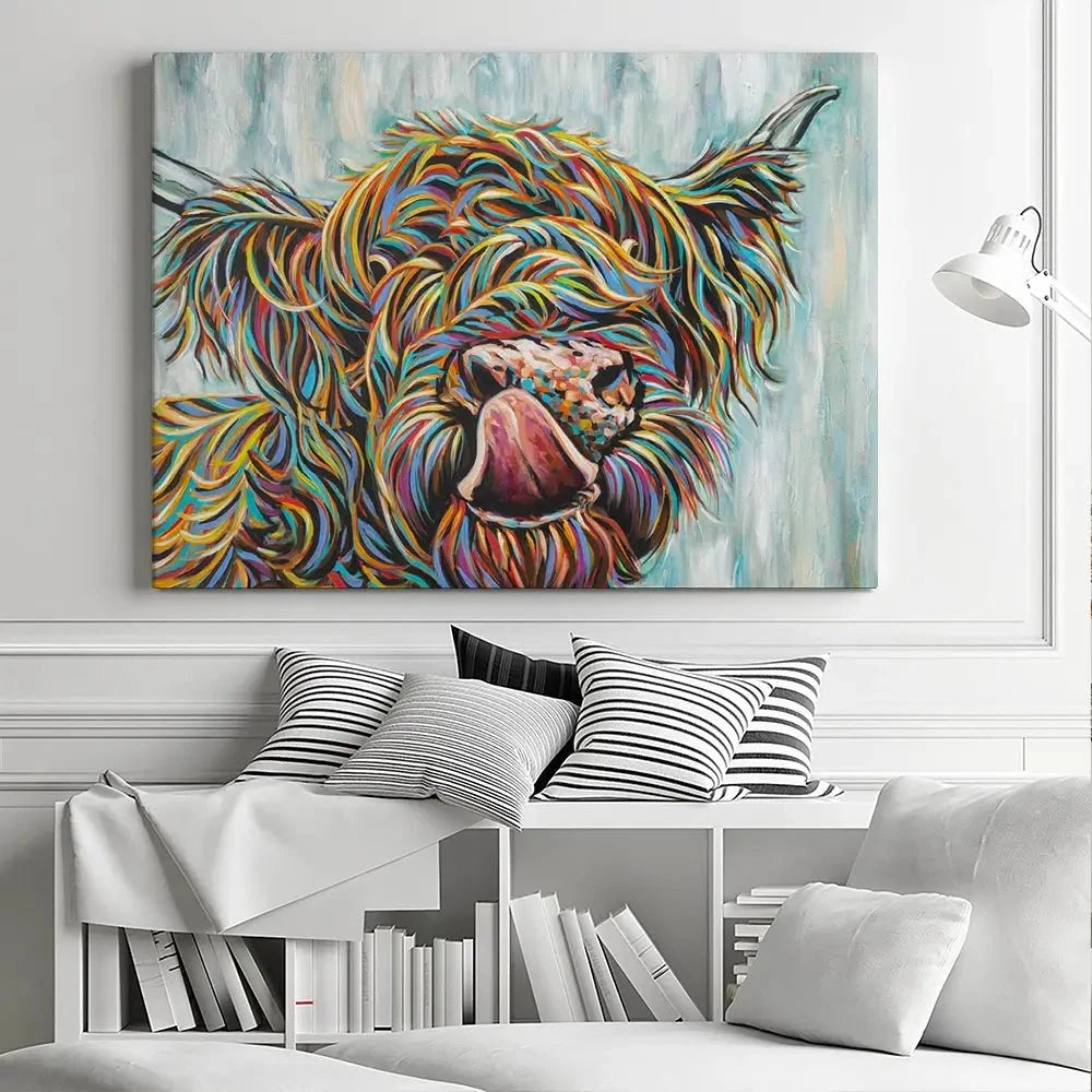 Highland Cow Licking 2 Canvas Print Highland Cow Licking 2 Canvas Print wall art product Carolee Vitaletti