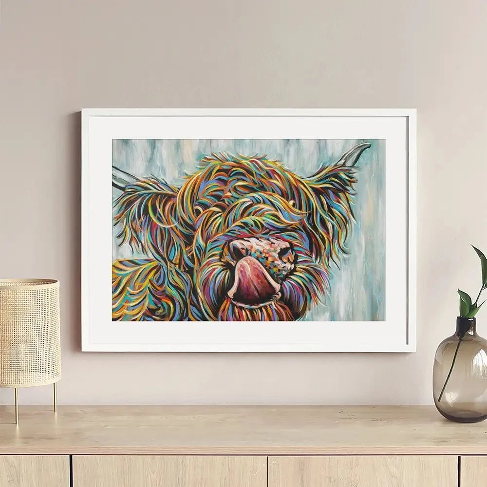 Highland Cow Licking 2 Framed Art Print Highland Cow Licking 2 Framed Art Print wall art product Carolee Vitaletti