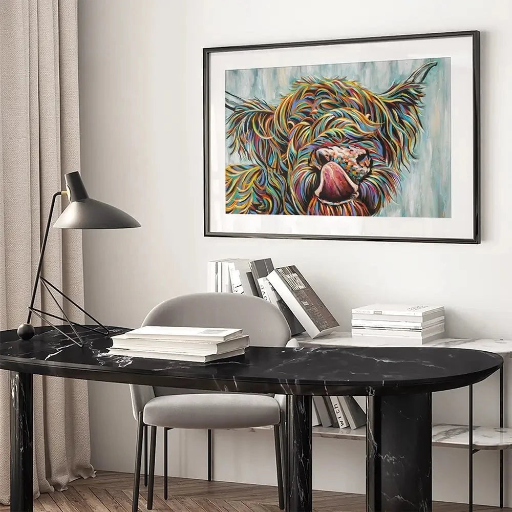 Highland Cow Licking 2 Framed Art Print Highland Cow Licking 2 Framed Art Print wall art product Carolee Vitaletti