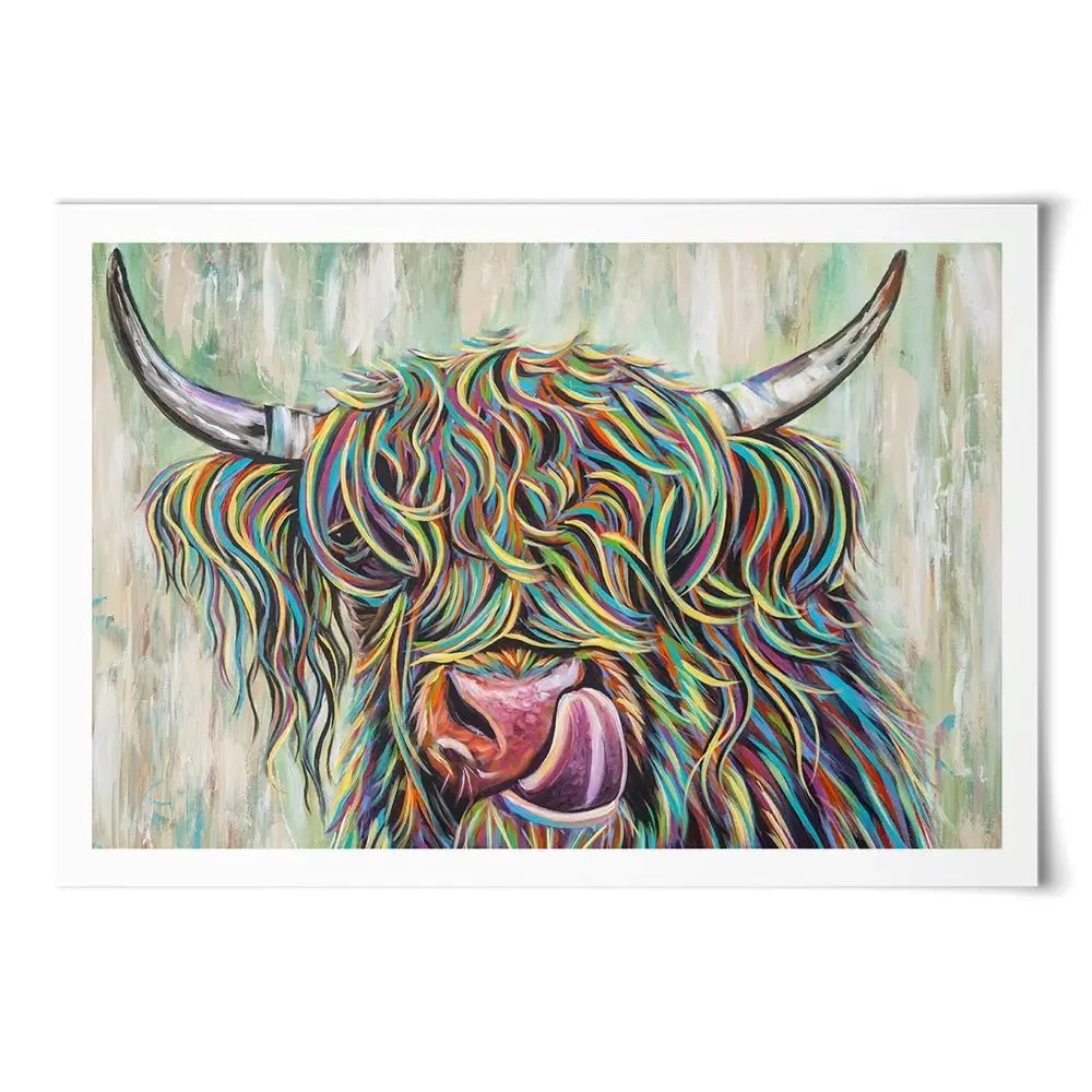 Highland Cow Licking Art Print Highland Cow Licking Art Print wall art product Carolee Vitaletti