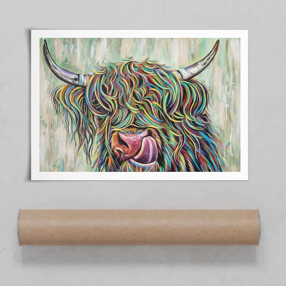 Highland Cow Licking Art Print Highland Cow Licking Art Print wall art product Carolee Vitaletti