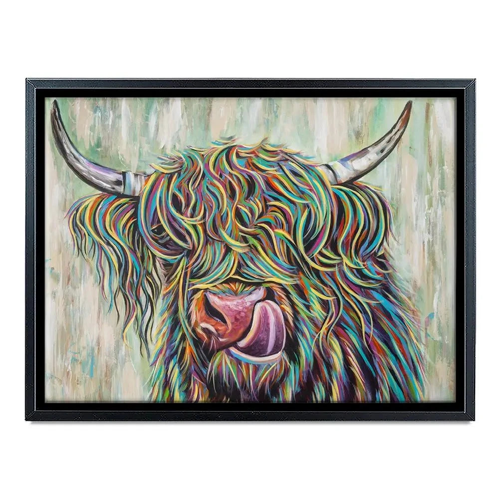 Highland Cow Licking Canvas Print Highland Cow Licking Canvas Print wall art product Carolee Vitaletti