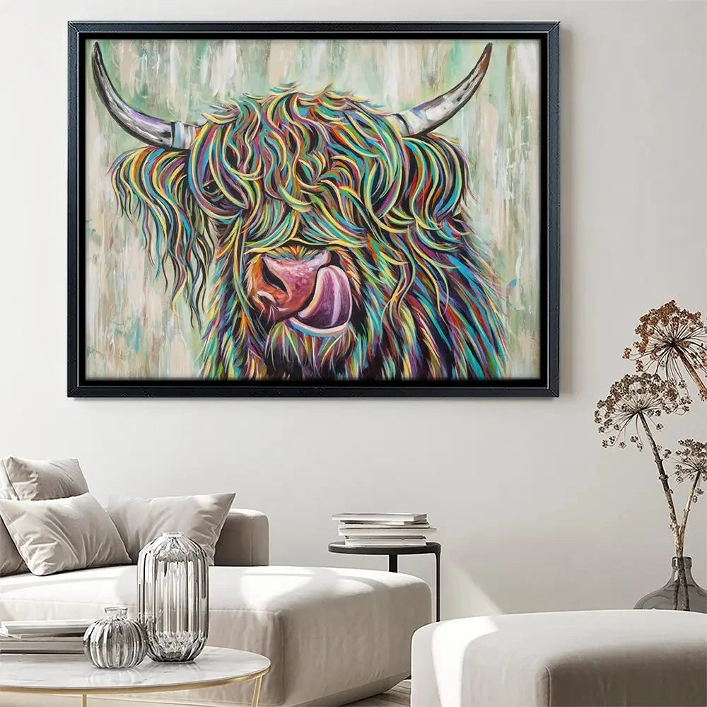 Highland Cow Licking Canvas Print Highland Cow Licking Canvas Print wall art product Carolee Vitaletti