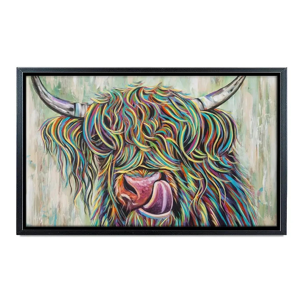 Highland Cow Licking Canvas Print Highland Cow Licking Canvas Print wall art product Carolee Vitaletti