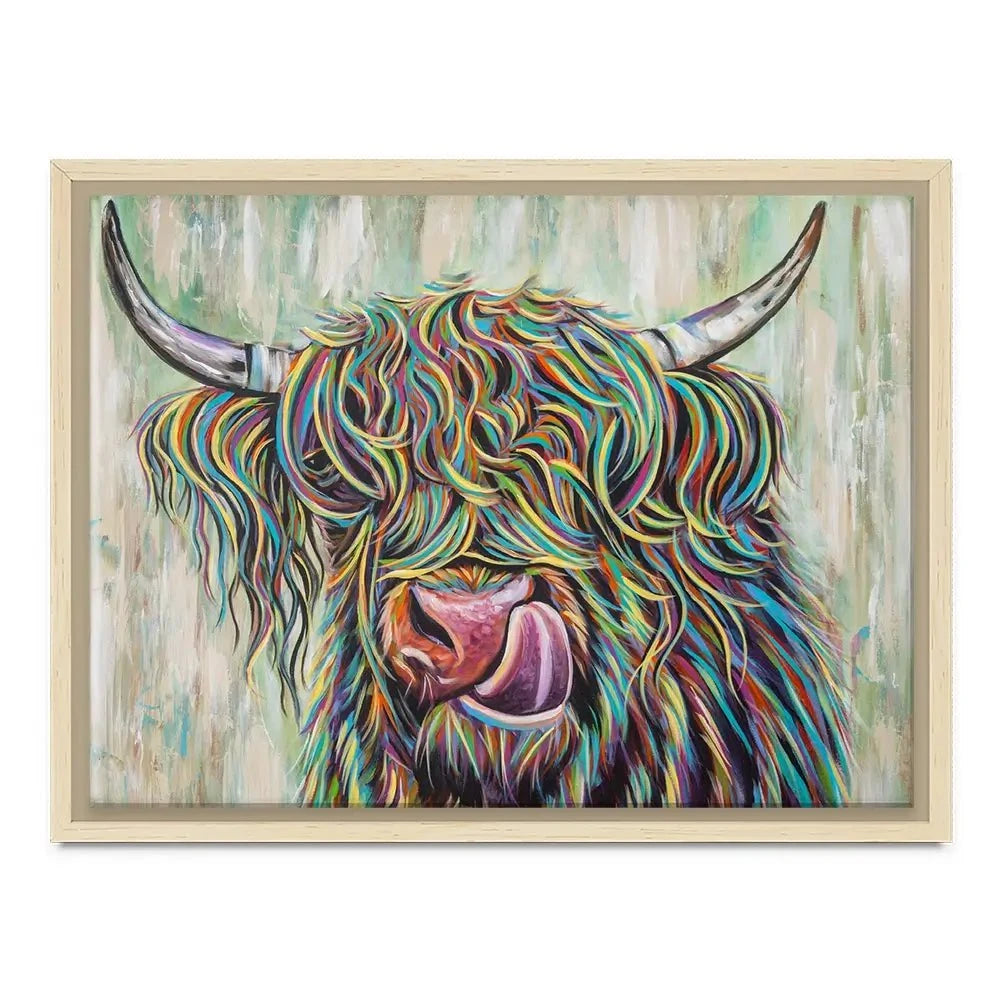 Highland Cow Licking Canvas Print Highland Cow Licking Canvas Print wall art product Carolee Vitaletti