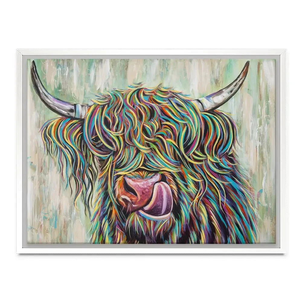 Highland Cow Licking Canvas Print Highland Cow Licking Canvas Print wall art product Carolee Vitaletti