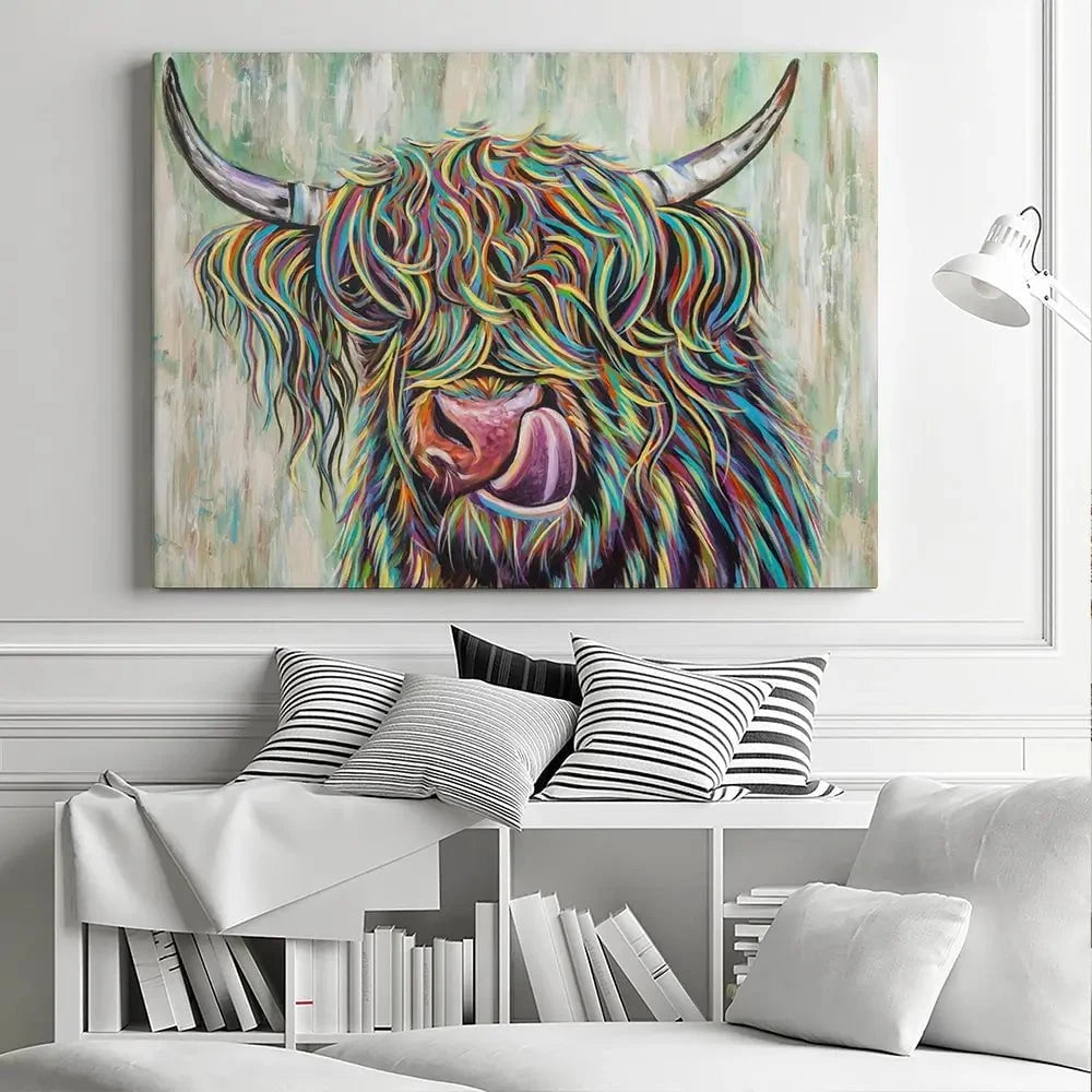 Highland Cow Licking Canvas Print Highland Cow Licking Canvas Print wall art product Carolee Vitaletti