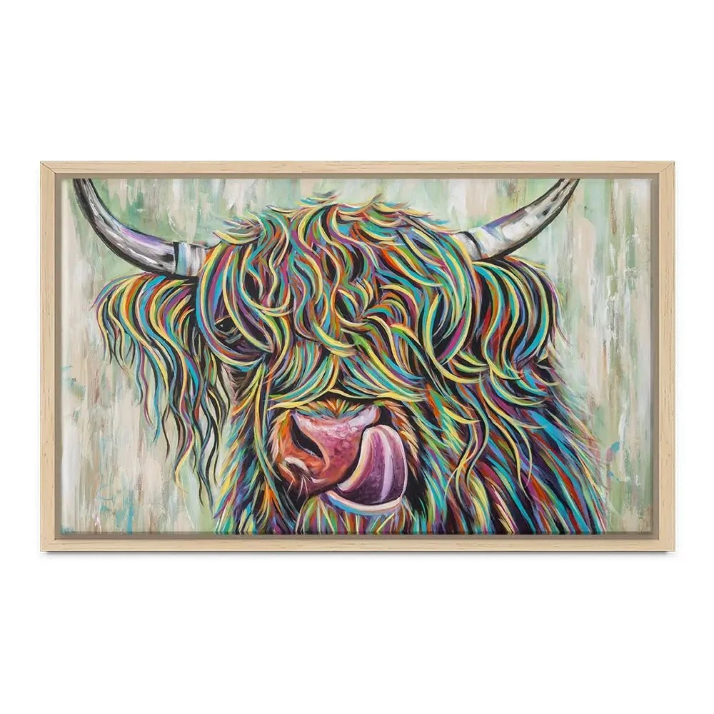 Highland Cow Licking Canvas Print Highland Cow Licking Canvas Print wall art product Carolee Vitaletti
