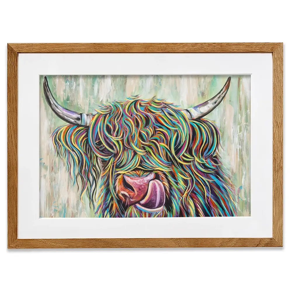 Highland Cow Licking Framed Art Print Highland Cow Licking Framed Art Print wall art product Carolee Vitaletti