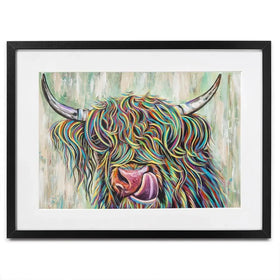 Highland Cow Licking Framed Art Print Highland Cow Licking Framed Art Print wall art product Carolee Vitaletti