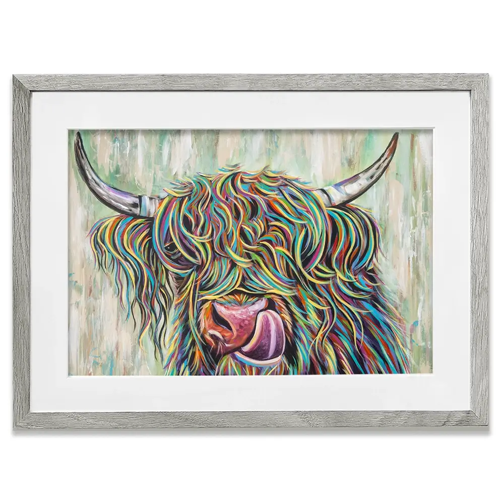 Highland Cow Licking Framed Art Print Highland Cow Licking Framed Art Print wall art product Carolee Vitaletti