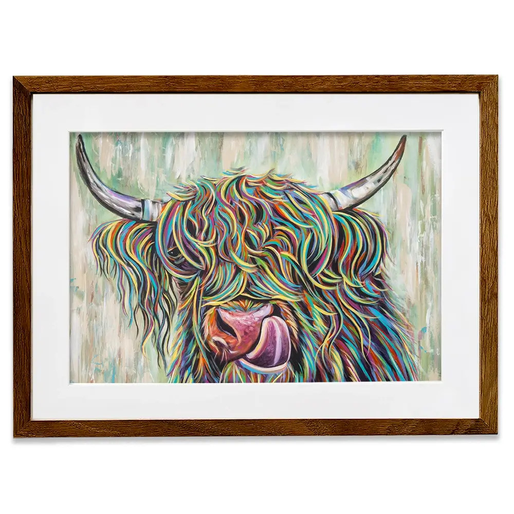 Highland Cow Licking Framed Art Print Highland Cow Licking Framed Art Print wall art product Carolee Vitaletti