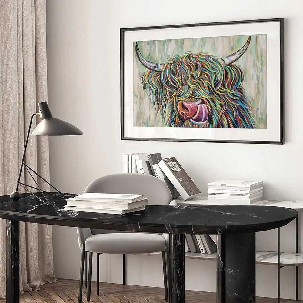 Highland Cow Licking Framed Art Print Highland Cow Licking Framed Art Print wall art product Carolee Vitaletti