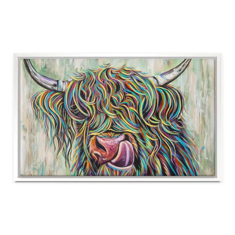 Highland Cow Licking Oversized Canvas Print Highland Cow Licking Oversized Canvas Print wall art product Carolee Vitaletti