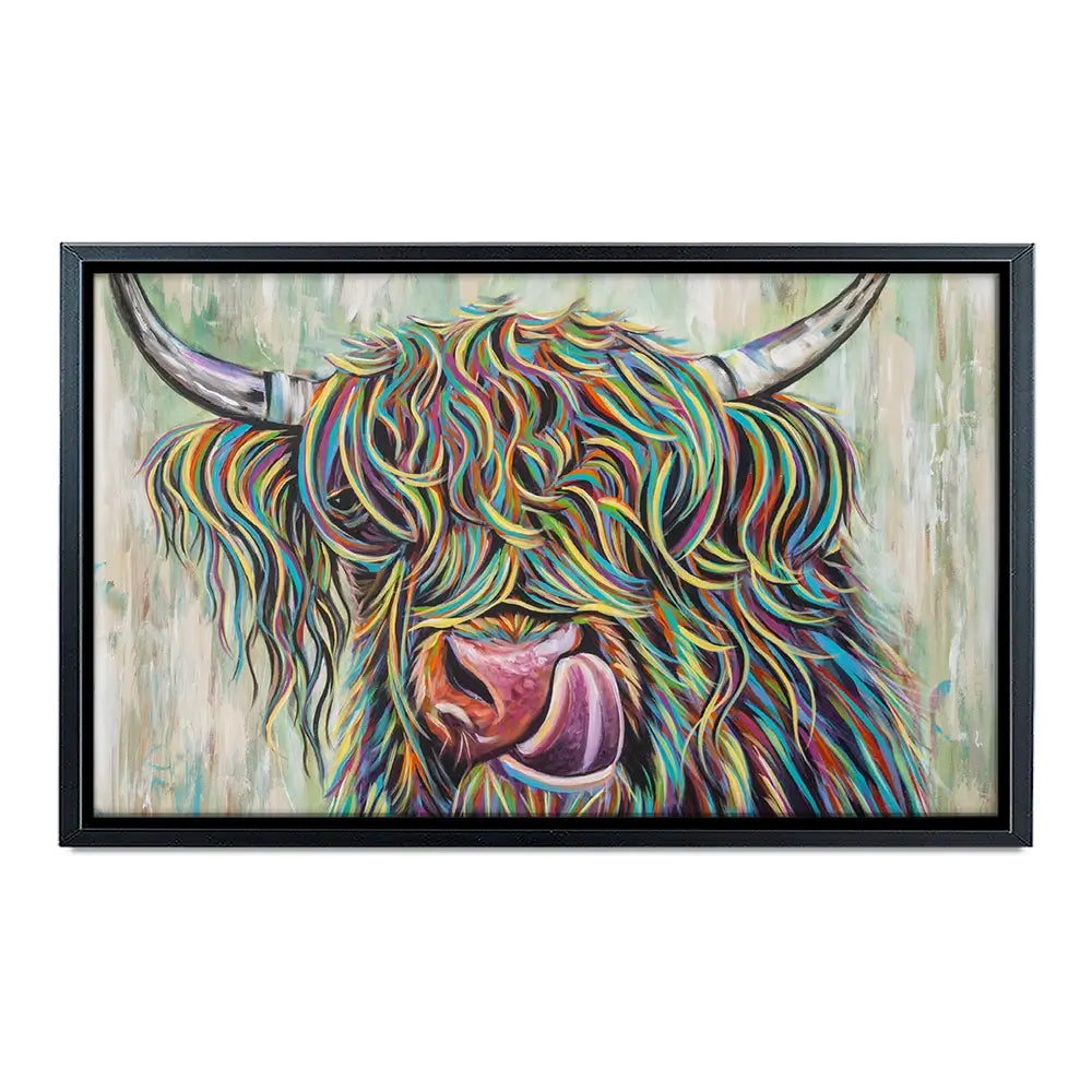 Highland Cow Licking Oversized Canvas Print Highland Cow Licking Oversized Canvas Print wall art product Carolee Vitaletti