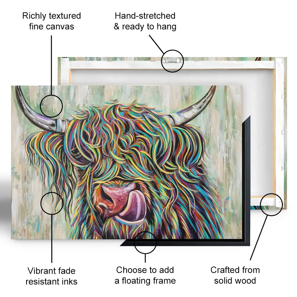Highland Cow Licking Oversized Canvas Print Highland Cow Licking Oversized Canvas Print wall art product Carolee Vitaletti