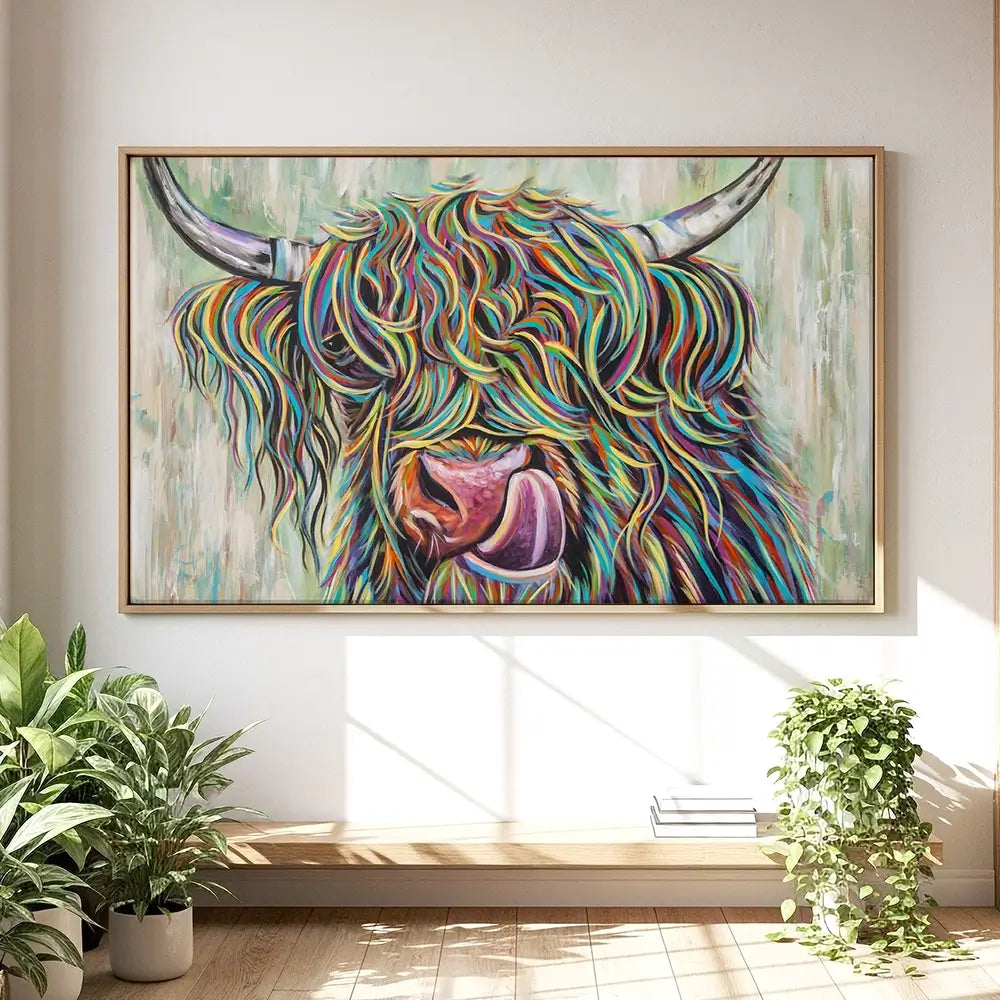 Highland Cow Licking Oversized Canvas Print Highland Cow Licking Oversized Canvas Print wall art product Carolee Vitaletti