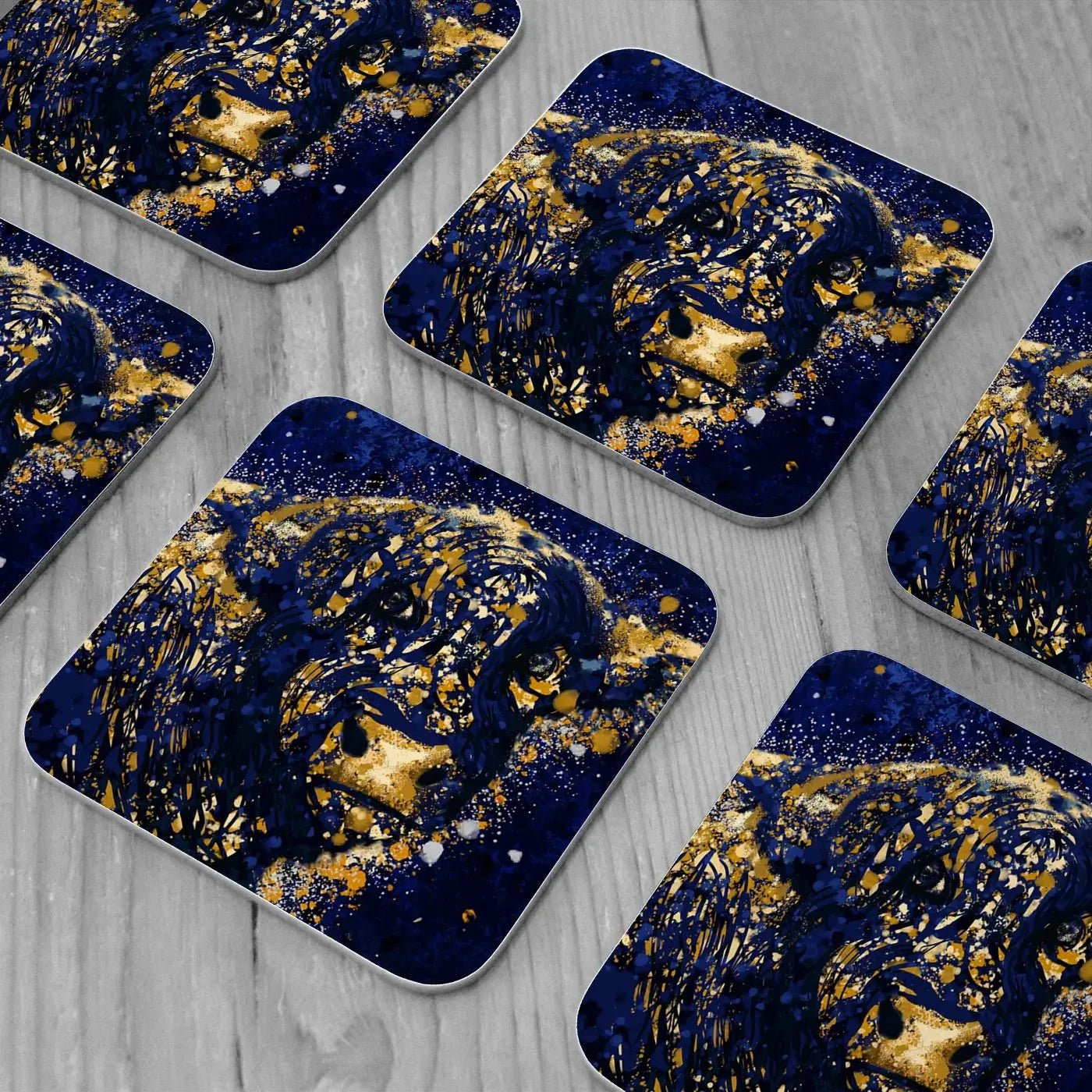 Highland Cow Navy Splash Coaster Set Rainbow Soul Tree Coaster Set | Rainbow Soul Tree Art Coasters wall art product Independent