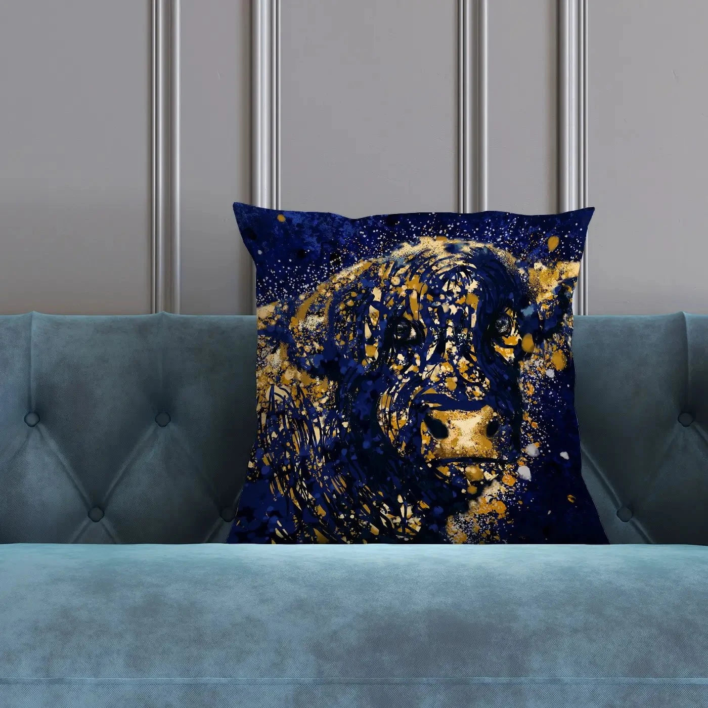 Highland Cow Navy Splash Cushion Highland Cow Navy Splash Cushion wall art product Independent