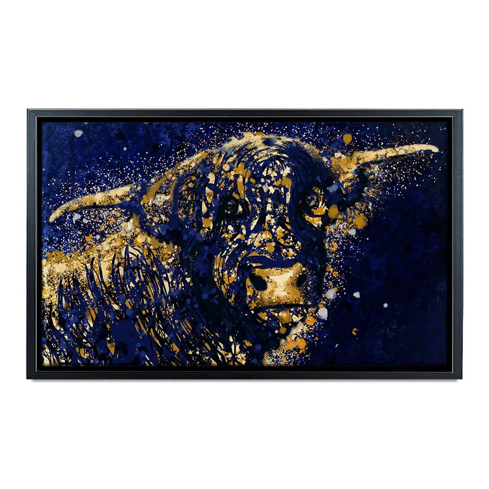 Highland Cow Navy Splash Oversized Canvas Print Highland Cow Navy Splash Oversized Canvas Print wall art product Art Print Shop