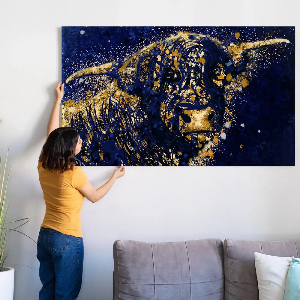 Highland Cow Navy Splash Oversized Canvas Print Highland Cow Navy Splash Oversized Canvas Print wall art product Art Print Shop