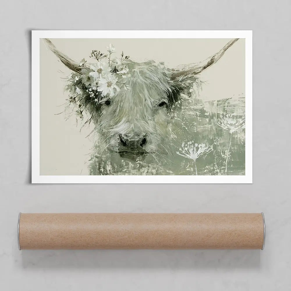 Highland Cow With Flower Crown Art Print Highland Cow With Flower Crown Art Print wall art product Chromatic Storm Studio
